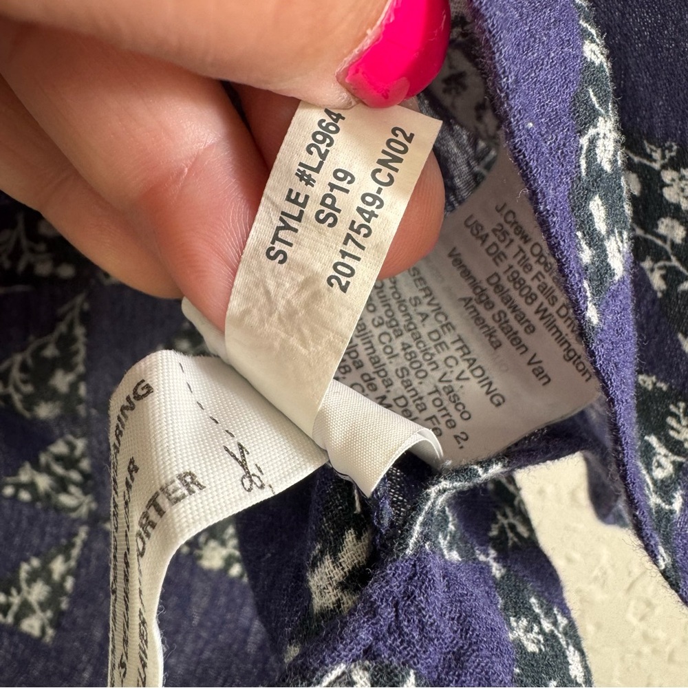 Madewell blouse smocked mock neck XS patchwork boho casual Navy Geometric‎ Top - Picture 9 of 10